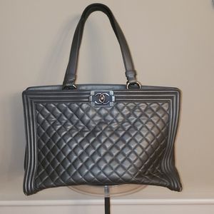 Chanel grey Boy shopping tote